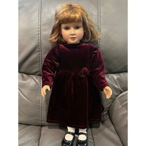 Vintage My Twinn Doll 1996 23 Inch Green Eyes Burgundy Velvet Dress 90s Toy